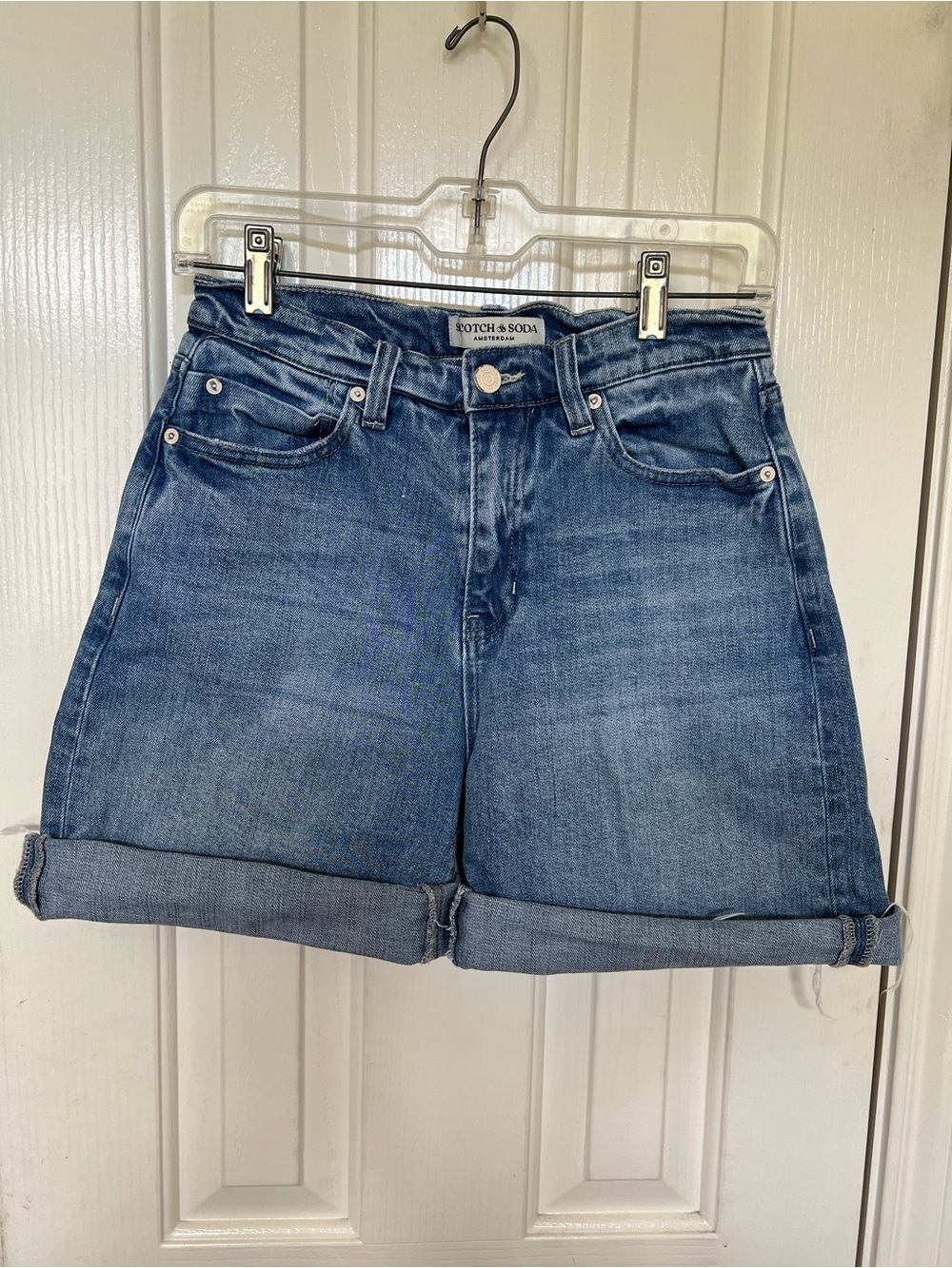 Scotch & Soda Medium Blue Denim Rolled-Cuff Women's Shorts